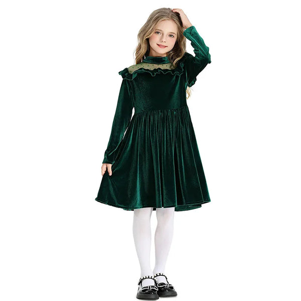 Amberlee Ruffled Velvet Dress for Girls