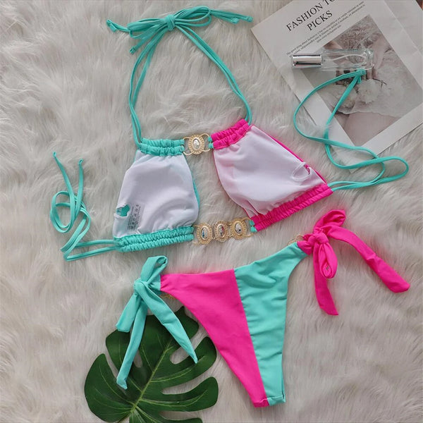 Jewel Girl Halter Side Tie Bikini for Women-More Colors!