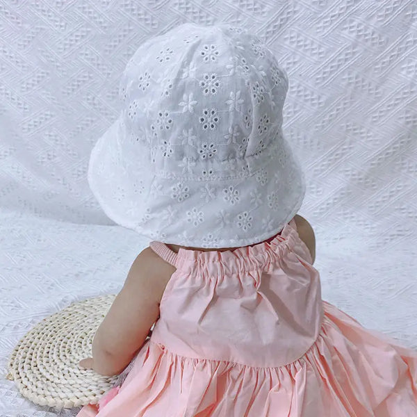 The Irma White Summer Bucket Hat for Baby & Toddler Girls