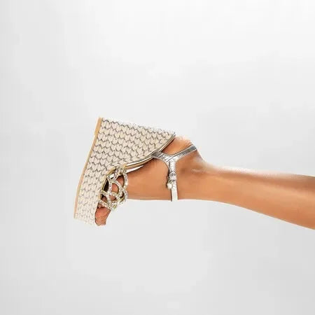 Pretty Metallic Rhinestone Glam Wedges