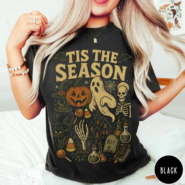 'Tis the Season Retro Wash Halloween Tee for Women & Teens
