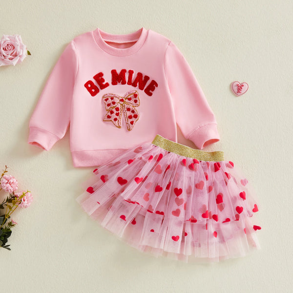 Be Mine Top + Tutu Heart Outfit for Baby & Toddler Girls