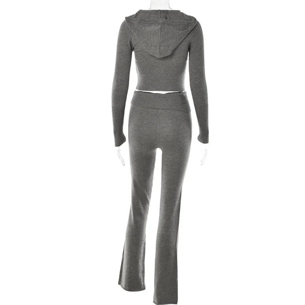 The Leslie Sweater Lounge Set Pants & Zip Crop Hoodie for Women