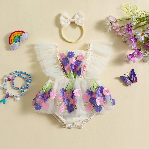 Pretty Bouquet Floral Romper Dress for Baby Girl