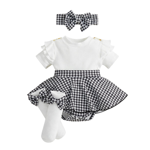 Greer Houndstooth Print 3-Piece Outfit for Baby Girls