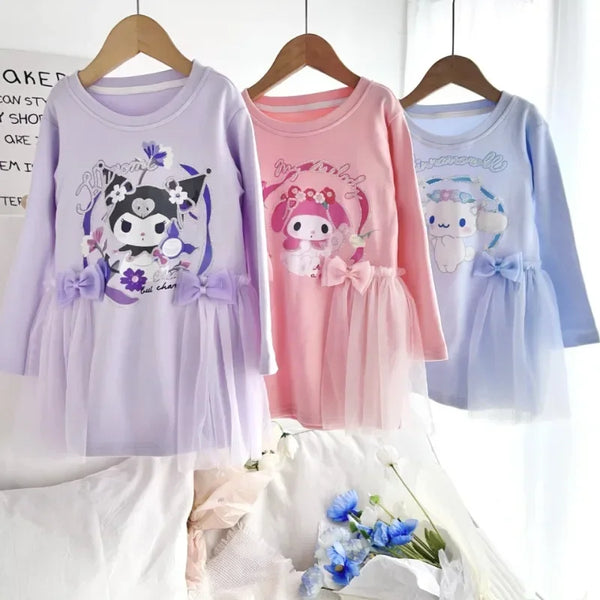 Hello Kitty Friends Cute Glam Dress in Cinnamoroll, Kuromi, or My Melody for Toddler & Little Girls