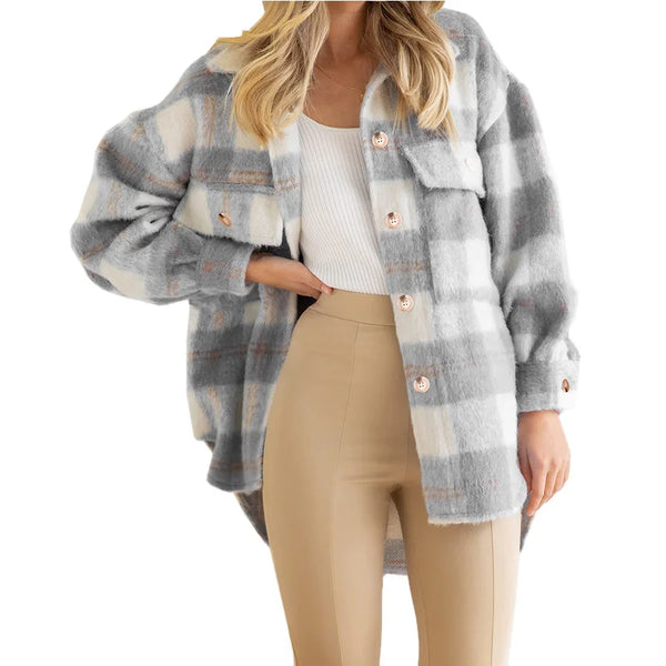Gwynnie Plaid Brushed Heavy-weight Polyknit Shacket for Women