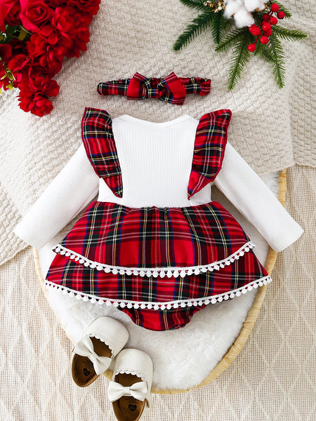 Holly Red Plaid Romper Outfit for Baby Girls