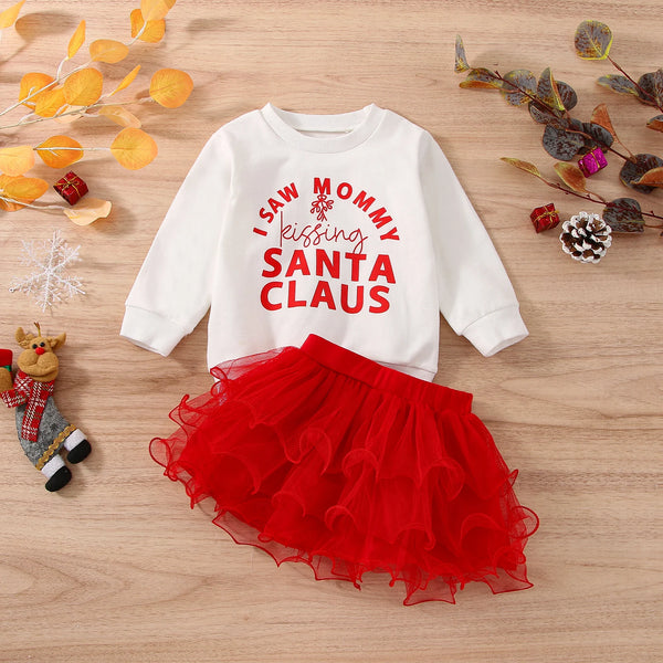 I Saw Mommy Kissing Santa Claus Holiday Top & Skirt Set for Baby & Little Girls