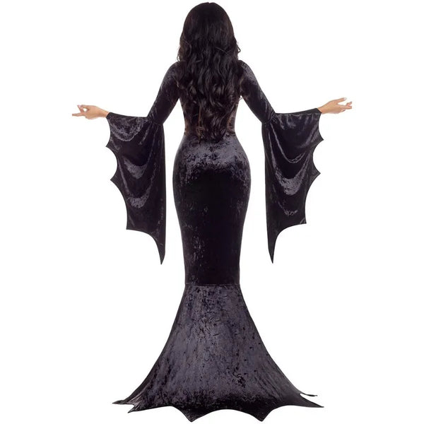 Lady Morticia Addams Long Train Velvet Dress Costume