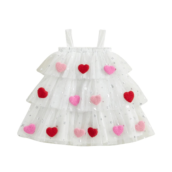 Starry Mesh Sparkly Heart Dress for Toddler & Little Girls