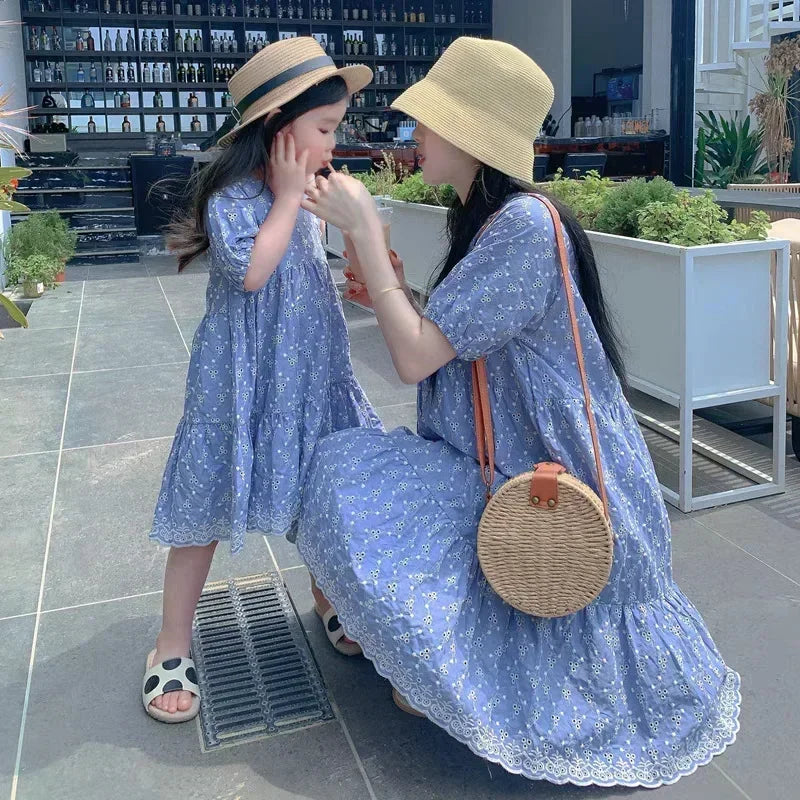 Momma & Me Matching: Sara Blue Eyelet Seersucker Shift Dress