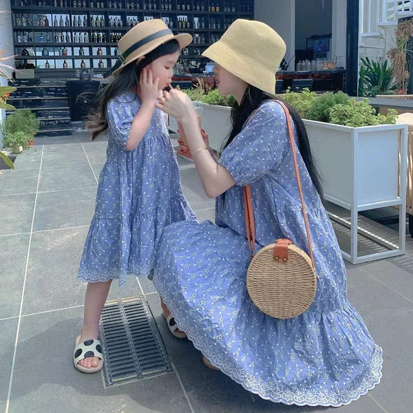 Momma & Me Matching: Sara Blue Eyelet Seersucker Shift Dress