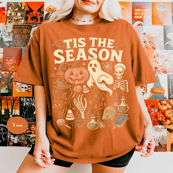 'Tis the Season Retro Wash Halloween Tee for Women & Teens