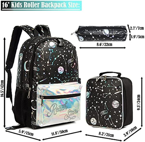 Girls Black Outer Space Reach For The Stars Backpack Set