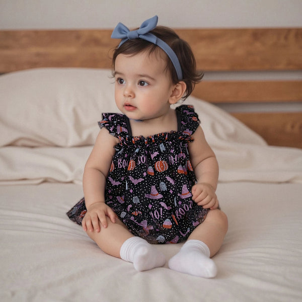 Halloween Butterfly Sparkly Black Tulle Dress with Sparkly Black Wings for Baby Girls