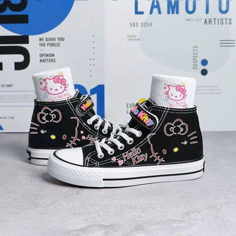 Kawaii Hello Kitty Black Canvas High-Top Tennies for Girls