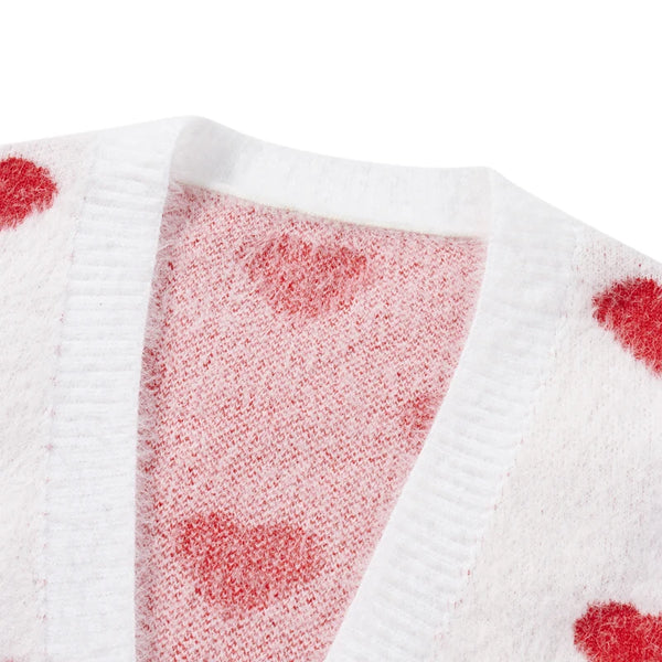 Momma & Me Open Front Super Soft Heart Print Cardi with Pockets