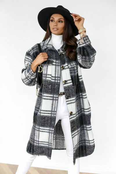 The Erika Brushed Knit Longline Plaid Shacket for Women & Teens