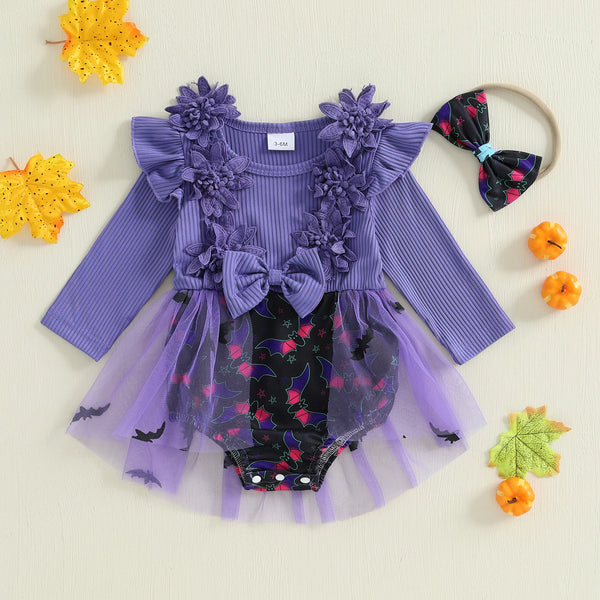 Little Bats Halloween Party High Low Romper Dress Outfit for Baby Girl