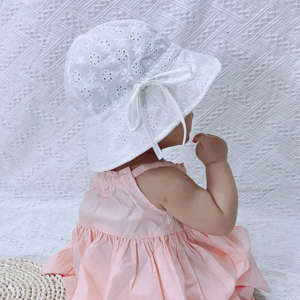 The Irma White Summer Bucket Hat for Baby & Toddler Girls