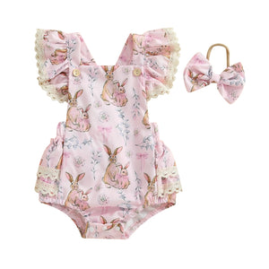 Fluffy Bunny Ruffled Romper Set for Baby Girls