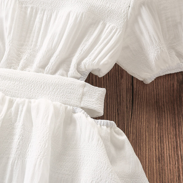 The Avren White Puff-Sleeve Cut-Out Dress for Girls