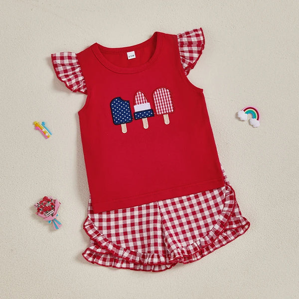 American Gingham Flutter Sleeve Top & Short Set for Baby, Toddler & Little Girls