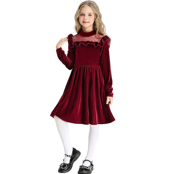 Amberlee Ruffled Velvet Dress for Girls