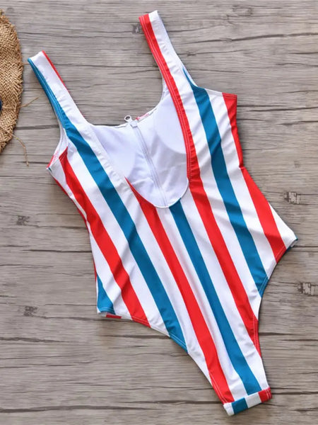 American Stripes Zip-Front One Piece Bathing Suit for Women