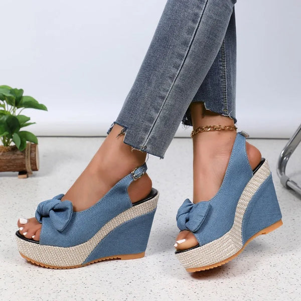 Mira Chambray Bow Wedges