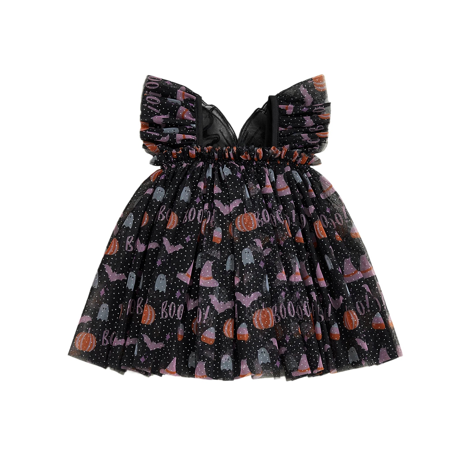 Halloween Butterfly Sparkly Black Tulle Dress with Sparkly Black Wings for Baby Girls