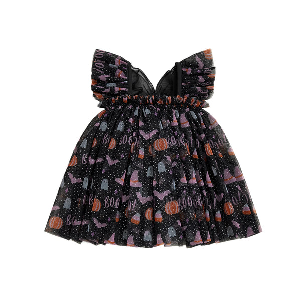 Halloween Butterfly Sparkly Black Tulle Dress with Sparkly Black Wings for Baby Girls