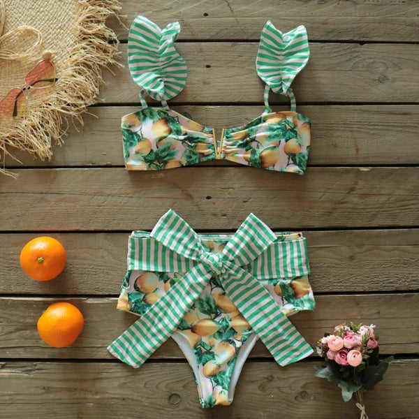 Flirty Vintage Lemon Stripe Bikini for Women