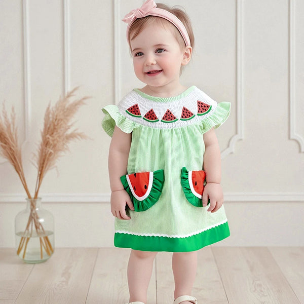 Watermelon Slices Adorable Striped Dress for Baby, Toddler, & Little Girls