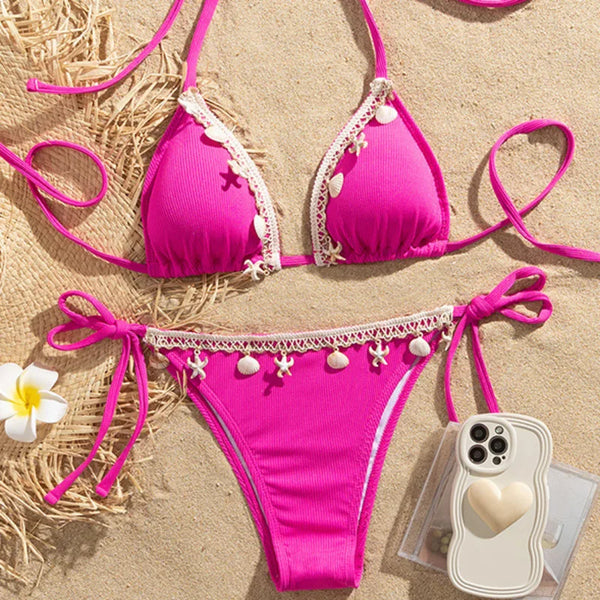 Shelly Beach Side-Tie Bikini with Ivory Shells