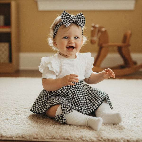 Greer Houndstooth Print 3-Piece Outfit for Baby Girls