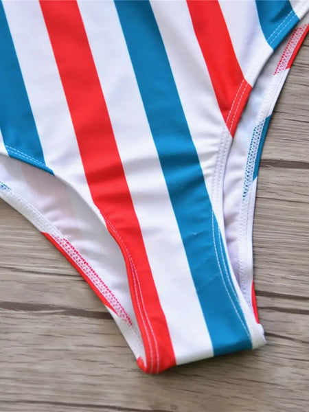 American Stripes Zip-Front One Piece Bathing Suit for Women