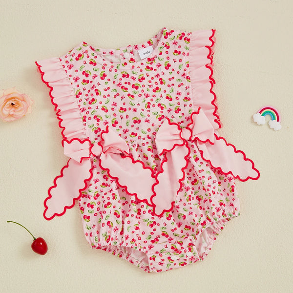 Cherry Bows Romper for Baby Girls