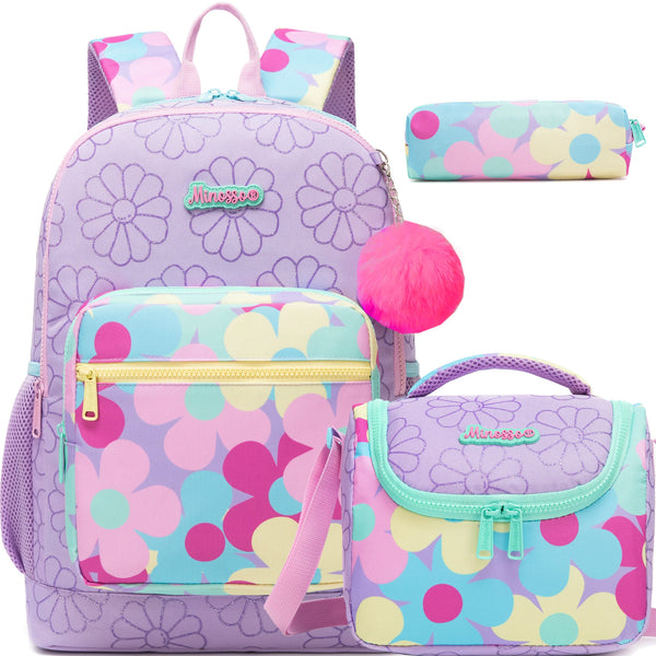 Princess Flowers Lavender 3-Piece Large Backpack Set