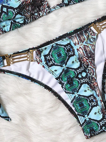 Turquoise Halter Side Tie Snakeskin Print Bikini for Women