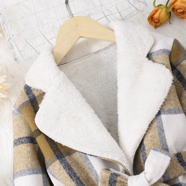 Girls' & Tweens' Longline Plaid Jacket with Tie Waist