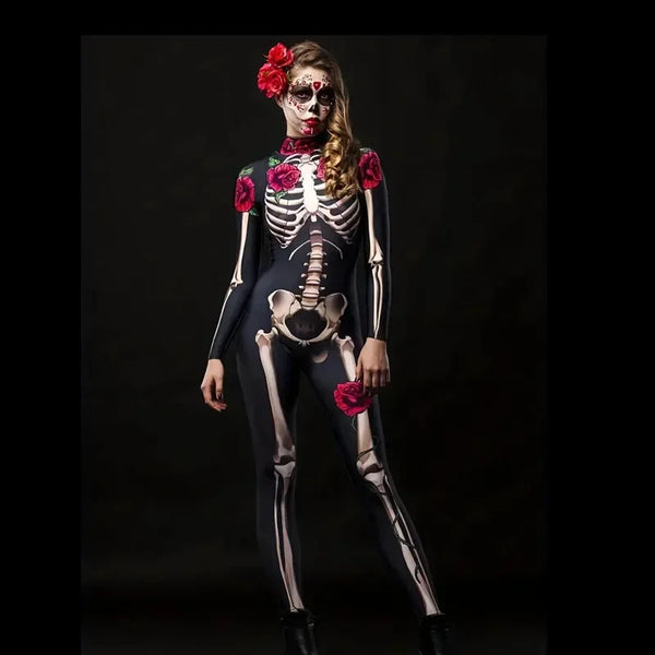 Momma & Me El Dia De Los Muertos Skeleton Rose Jumpsuit Costume for Women & Girls