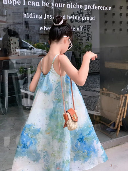 Momma & Me Matching: Aqua Splash Loose and Flowy Midi Beach Dress