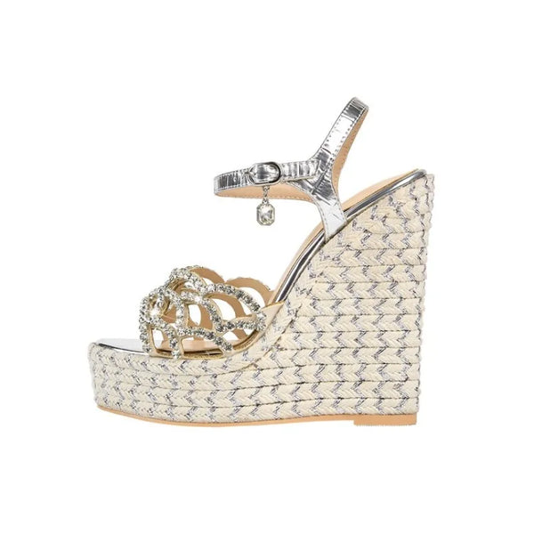 Pretty Metallic Rhinestone Glam Wedges