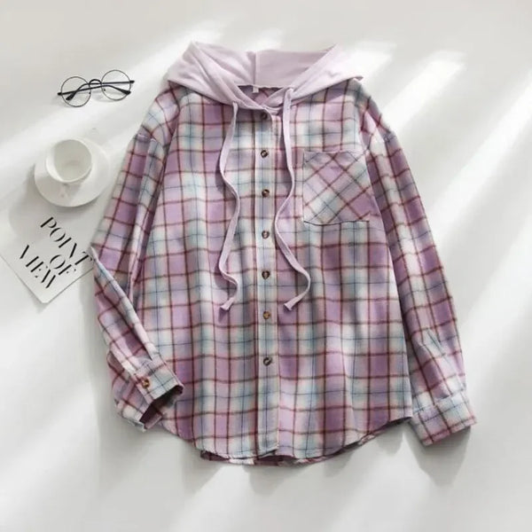 The Cher Plaid Lightweight Hooded Shacket for Women & Teens