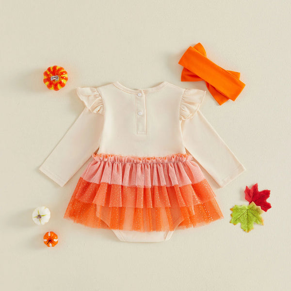 Pumpkin Princess Fall Romper Dress for Baby & Toddler Girls