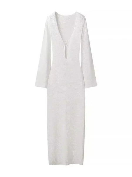 Salome Long Sleeve Crochet Swim Cover-Up Dress