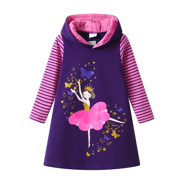 Pretty Ballerina Princess Hooded Shift Dress for Toddlers & Little Girls