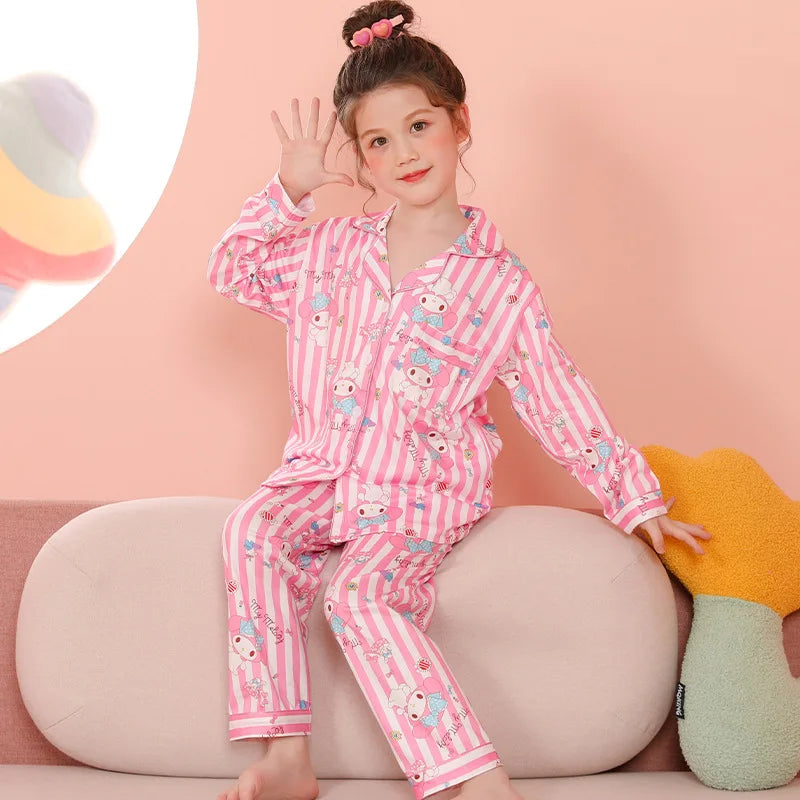 Silky Satin Pink & White Striped My Melody™ Button Down PJs for Girls
